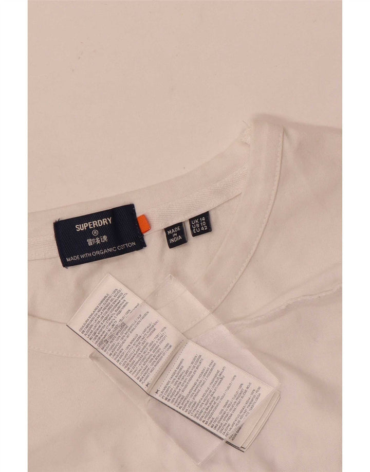 Superdry Damen Top Langarm UK 14 Large Weiße Baumwolle