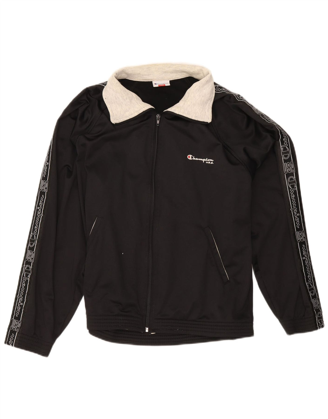 Champion Herren-Trainingsanzugoberteil mit Grafik, Größe L, aus schwarzem Polyester