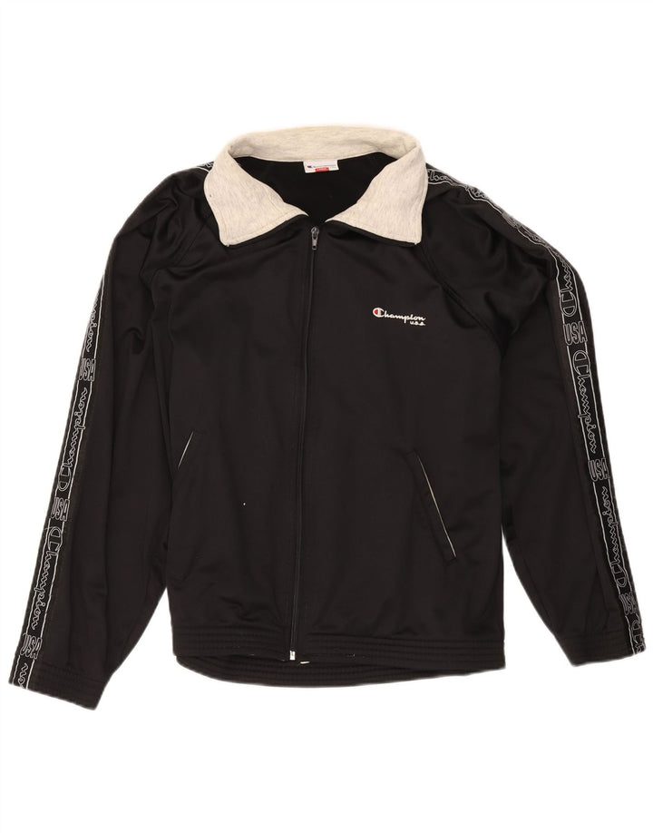Champion Herren-Trainingsanzugoberteil mit Grafik, Größe L, aus schwarzem Polyester