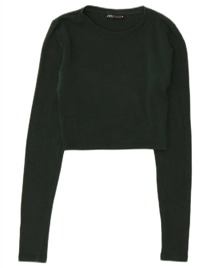 Zara Damen Langarm-Crop-Top UK 12 Mittelgrün