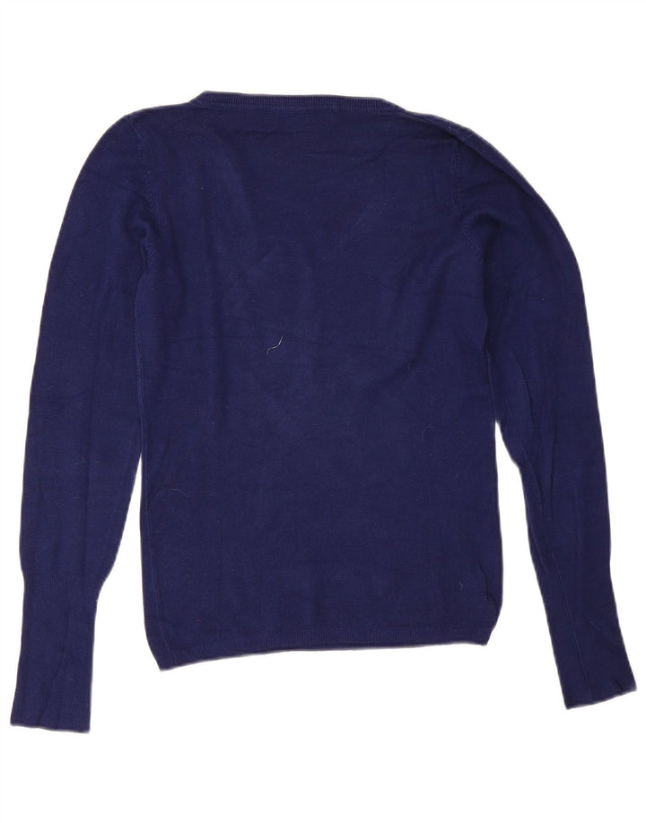 Zara Damen-Pullover mit V-Ausschnitt, UK 12, mittleres Marineblau aus Viskose