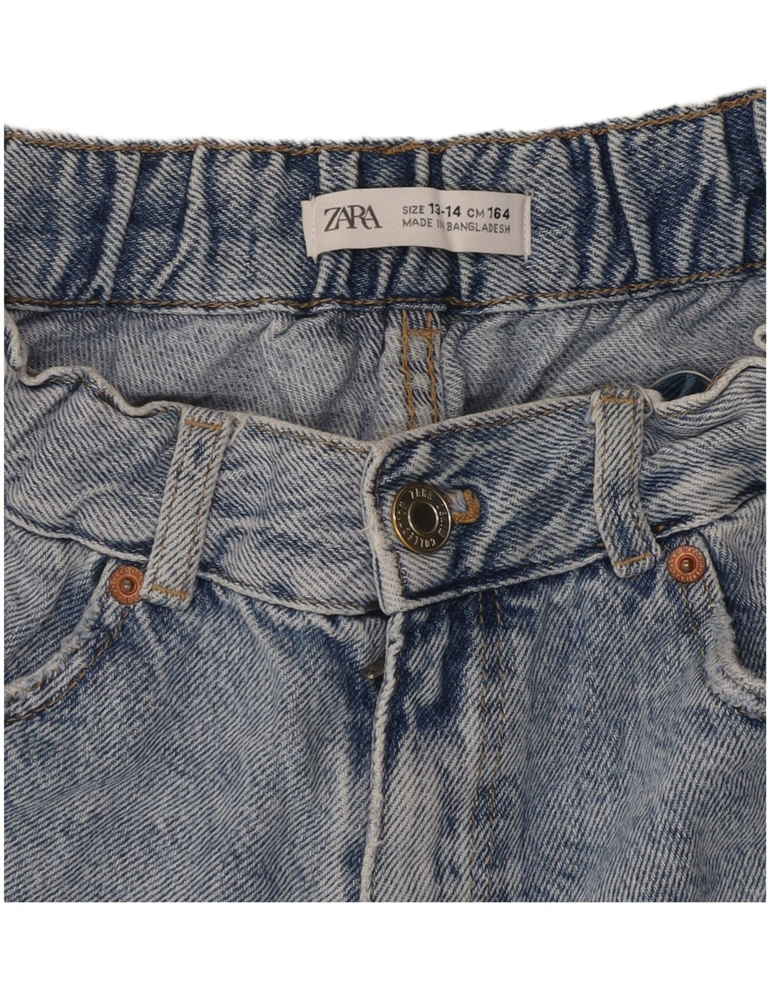 ZARA Mädchen-Jeansshorts im Used-Look mit hoher Taille, 13–14 Jahre, W28, Blau