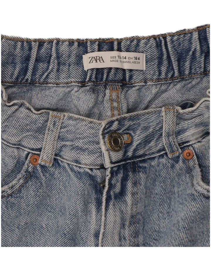 ZARA Mädchen-Jeansshorts im Used-Look mit hoher Taille, 13–14 Jahre, W28, Blau