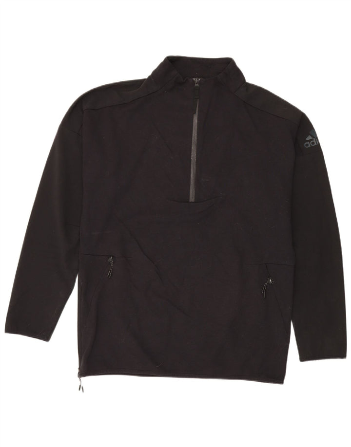 Adidas Herren-Pullover-Trainingsanzugoberteil mit Reißverschluss und Halsausschnitt, groß, aus schwarzem Polyester