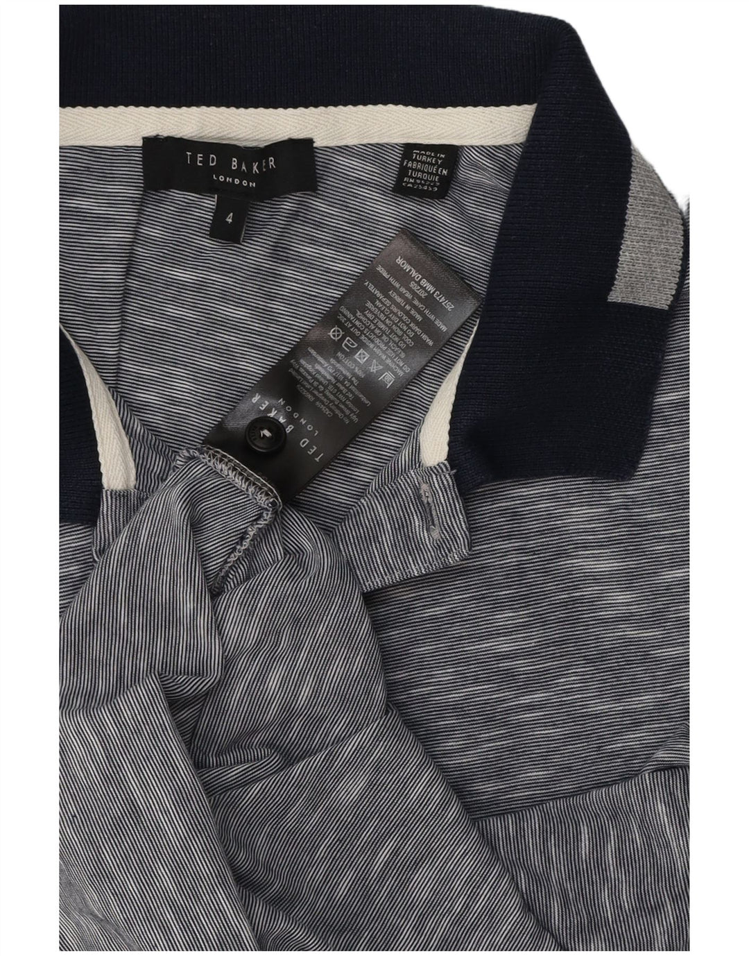 Ted Baker Herren-Poloshirt, Größe 4, groß, marineblau gesprenkelte Baumwolle