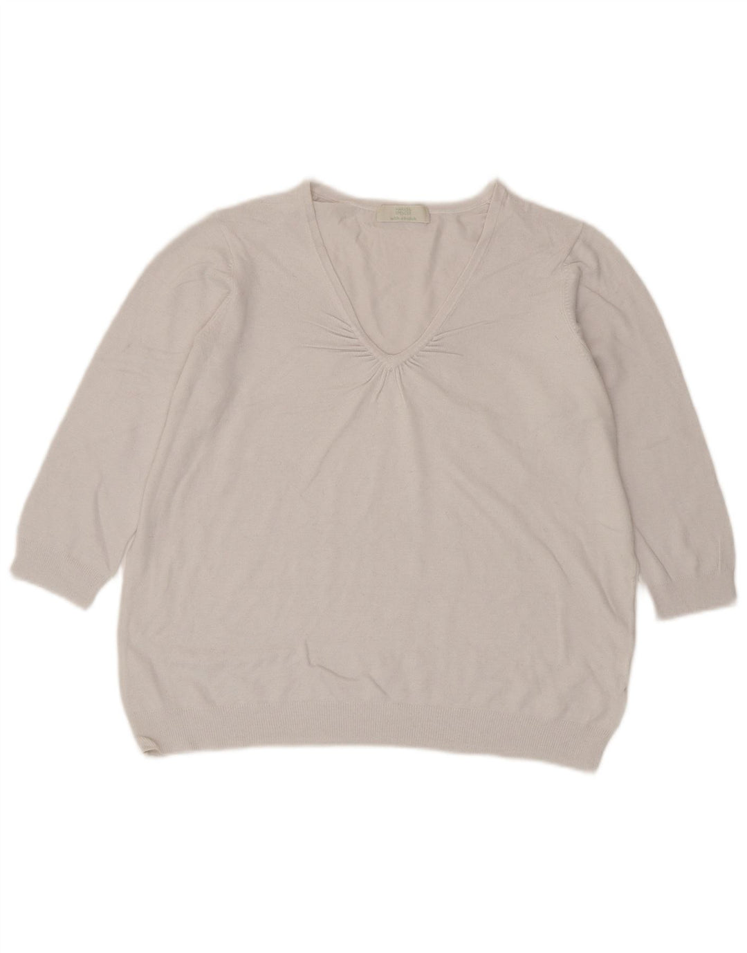 Marks & Spencer Damen-Pullover mit 3/4-Ärmeln und V-Ausschnitt, Gr. 14, Mittelweiß