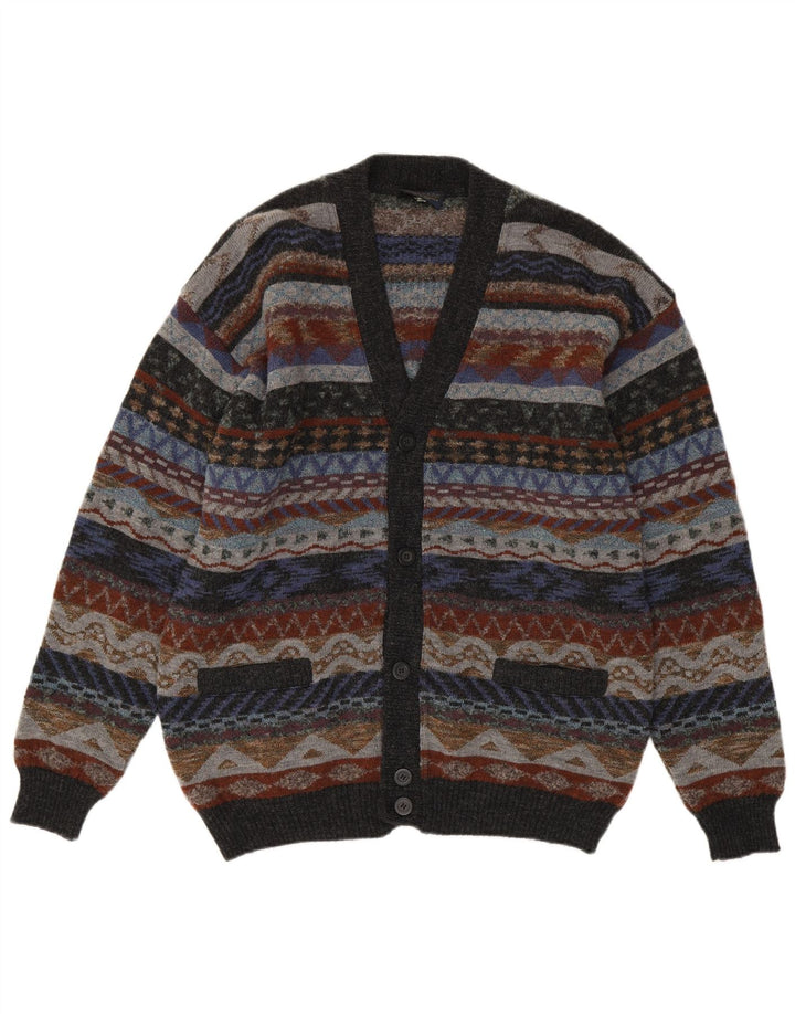 COMPASS CARD Herren-Strickjacke IT 52 Große graue geometrische Wolle