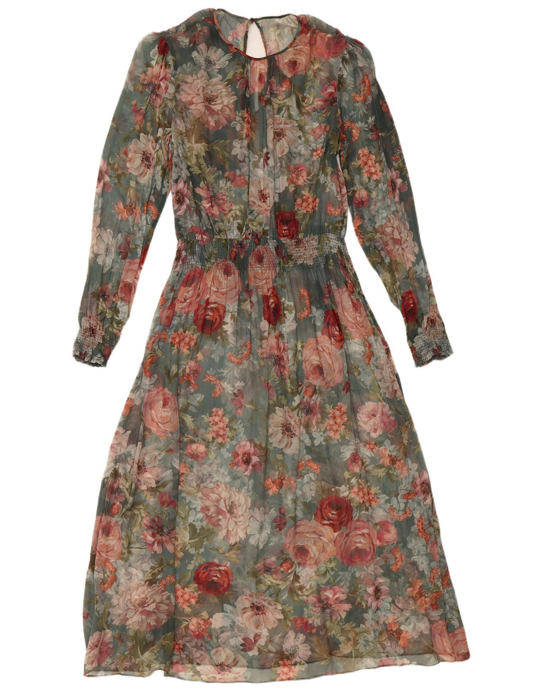 VINTAGE Damen Langarm-Maxikleid UK 12 Medium Mehrfarbig geblümt