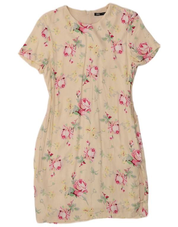 Zara Damen Etuikleid UK 10 Small Off White Floral Polyester