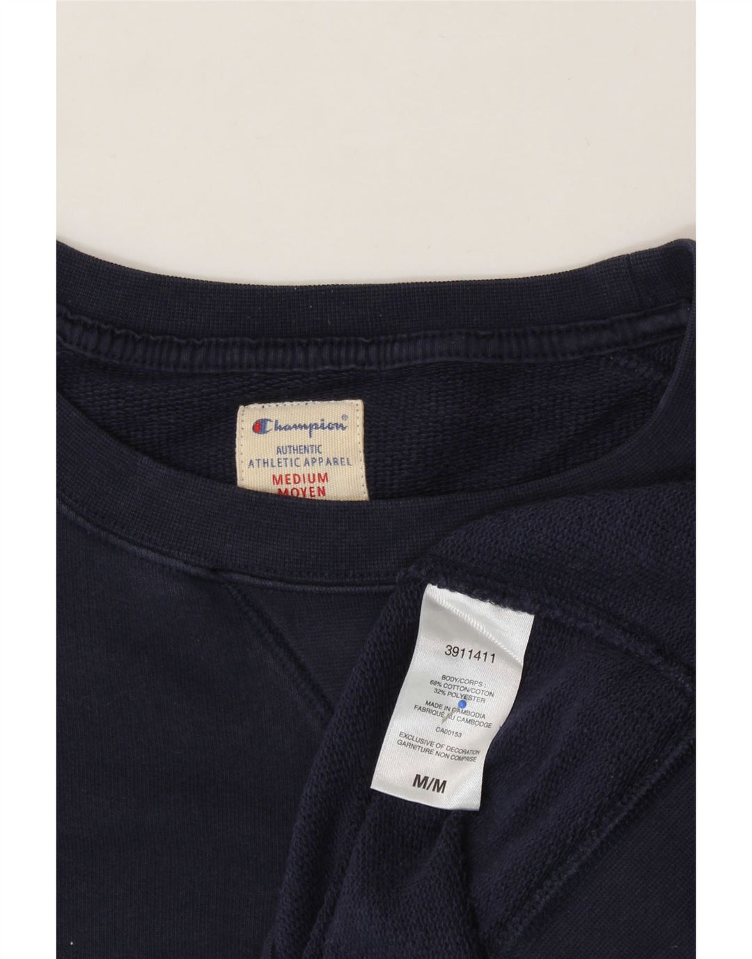 CHAMPION Mens Moyen Graphic Sweatshirt Jumper Medium Navy Blue Cotton Vintage Champion and Second-Hand Champion from Messina Hembry 