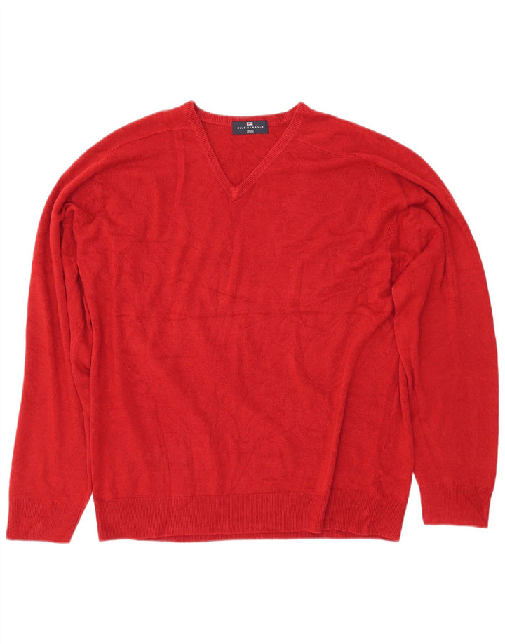 MARKS & SPENCER Herren Blue Harbor V-Ausschnitt Pullover Pullover Large Rot Acryl