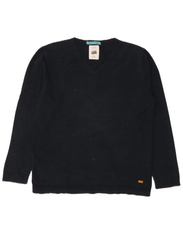 Zara Jungen-Pullover mit V-Ausschnitt, 13–14 Jahre, marineblaue Baumwolle