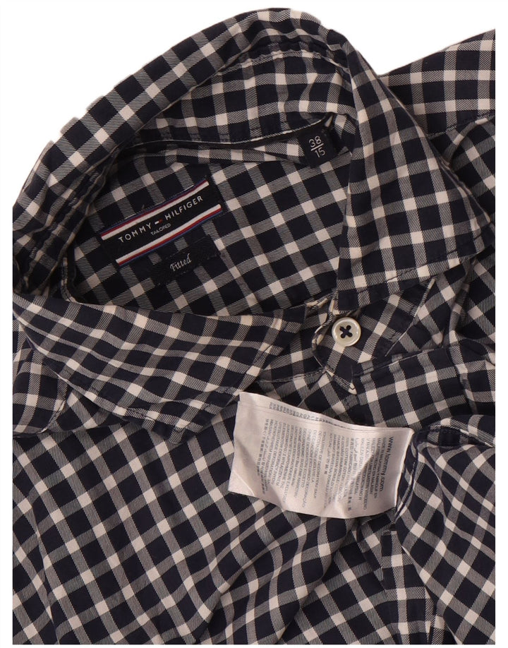 Tommy Hilfiger Herren-Hemd, tailliert, Größe 38 15, mittelmarineblaue Gingham-Baumwolle