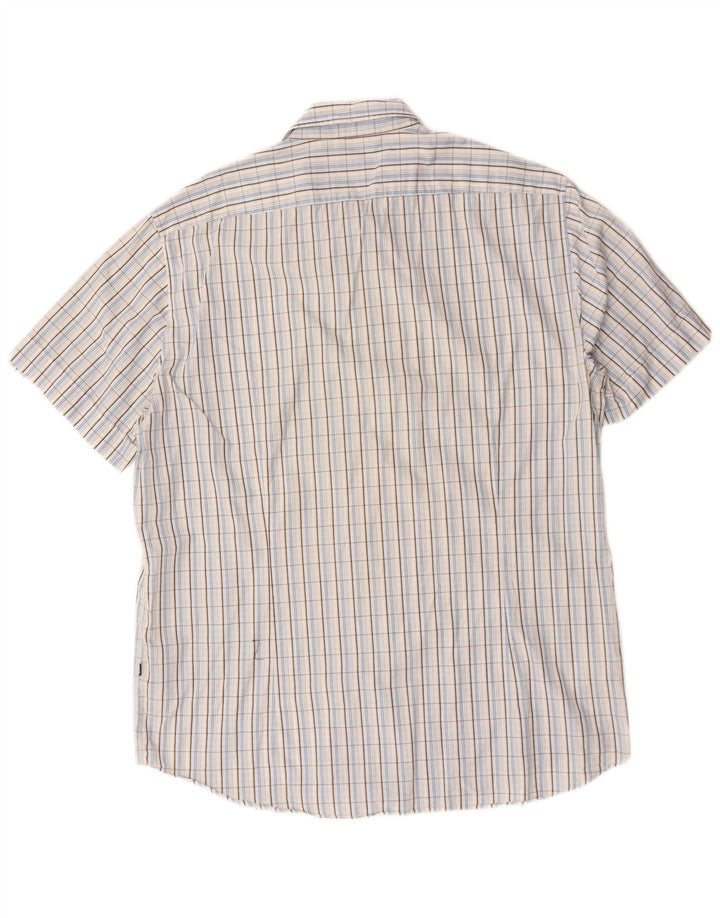 Hugo Boss Herren Kurzarmhemd XL blau kariert Baumwolle