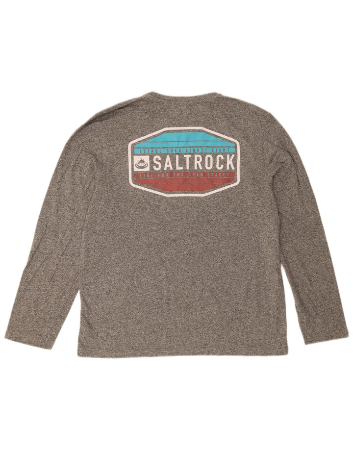 Saltrock Herren-Grafik-T-Shirt, langärmelig, mittelgrau gesprenkelte Baumwolle