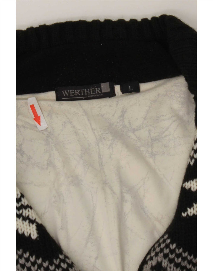 Werther Herren-Pullover mit Reißverschluss am Hals, groß, Schwarz, Fair-Isle-Polyacryl