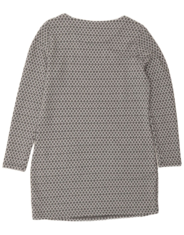 Joules Damen Langarm-Basic-Kleid UK 10 Small Graue geometrische Baumwolle