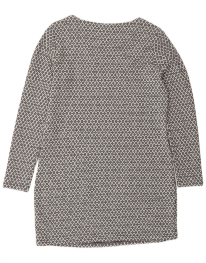 Joules Damen Langarm-Basic-Kleid UK 10 Small Graue geometrische Baumwolle