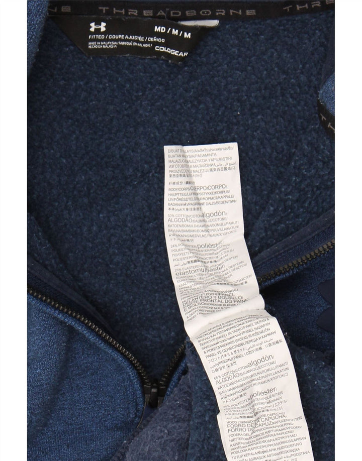 UNDER ARMOUR Mens Cold Gear Hoodie Jumper Medium Navy Blue Colourblock Vintage Under Armour and Second-Hand Under Armour from Messina Hembry 