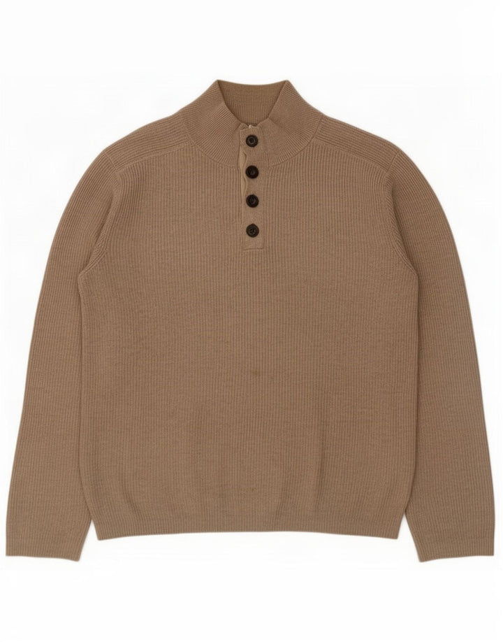 Gap Herren-Pullover mit Knopfkragen, mittelbeige Baumwolle
