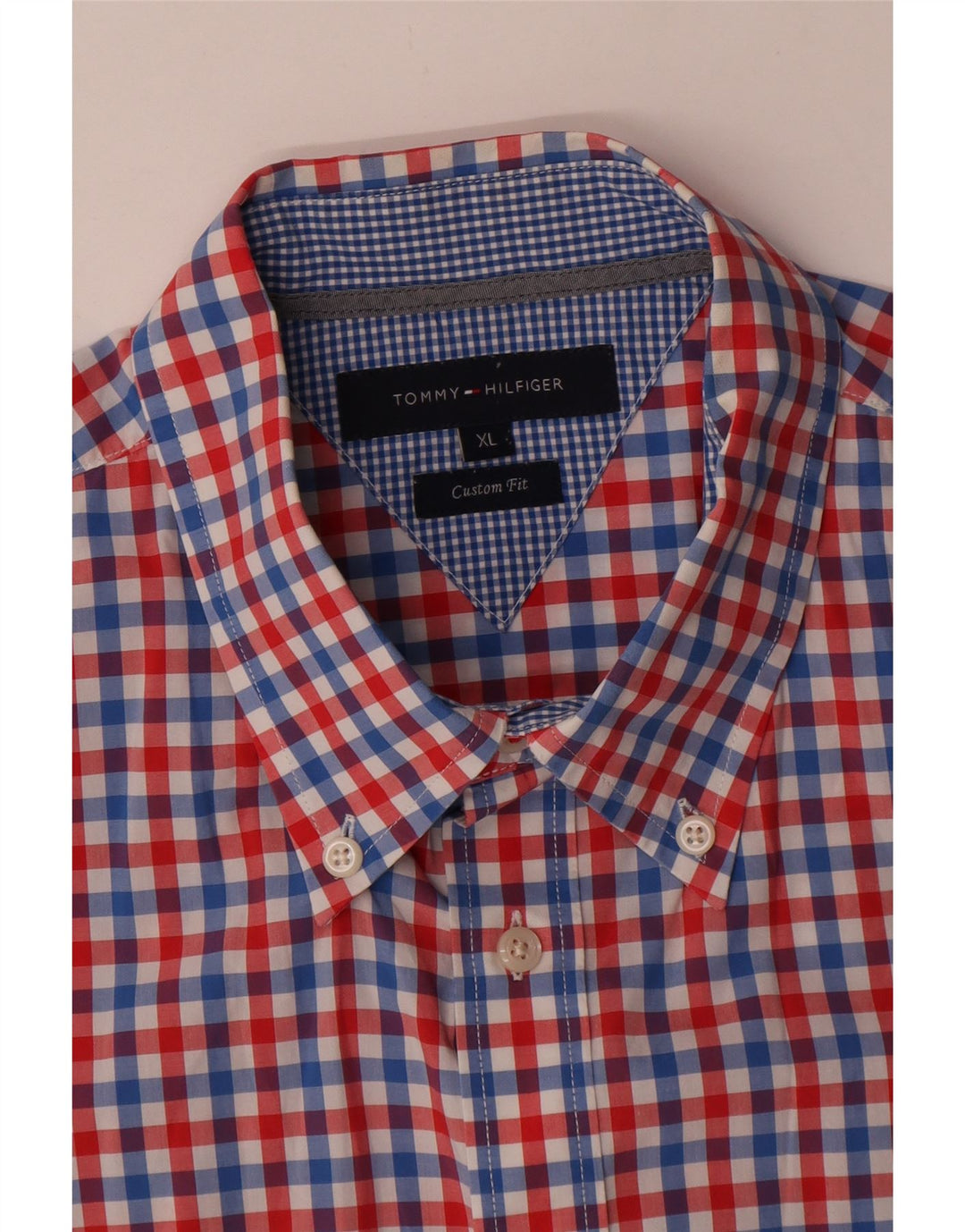 Tommy Hilfiger Herren Kurzarm-Hemd mit individueller Passform, XL, roter Gingham-Karomuster