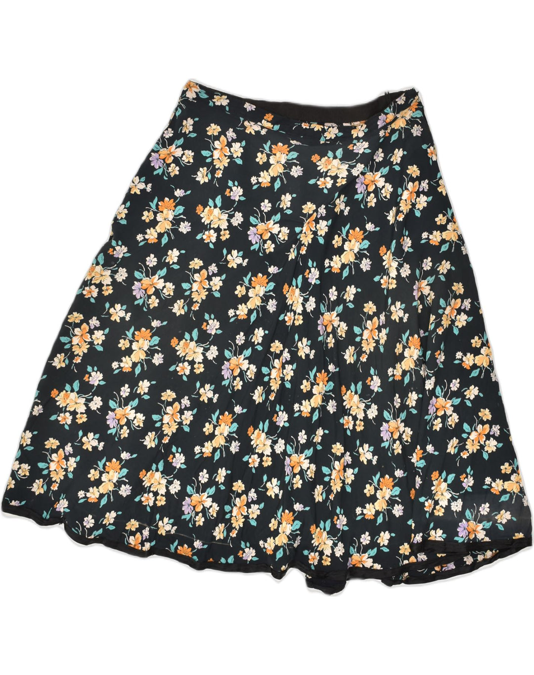 VINTAGE Womens A-Line Skirt W35 Large Black Floral Viscose | Vintage Vintage | Thrift | Second-Hand Vintage | Used Clothing | Messina Hembry 