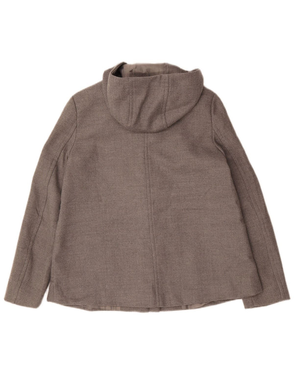 Zara Womens Hooded Loose Fit Pea Coat UK 6 XS Grau