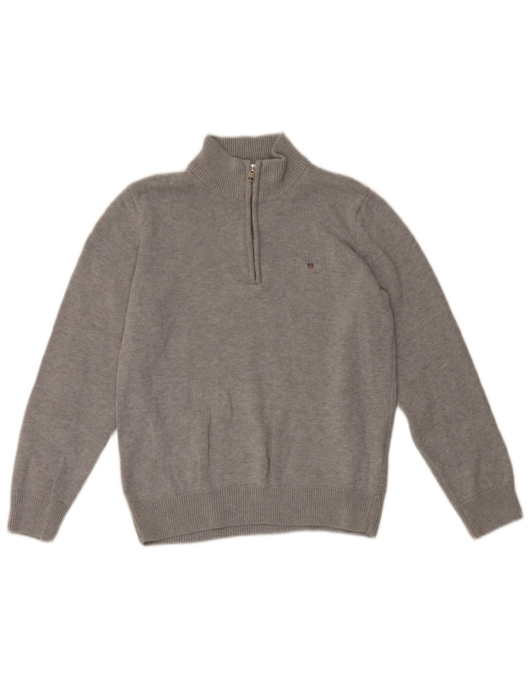 Gant Jungen-Pullover mit Reißverschluss am Hals, 11–12 Jahre, graue Baumwolle