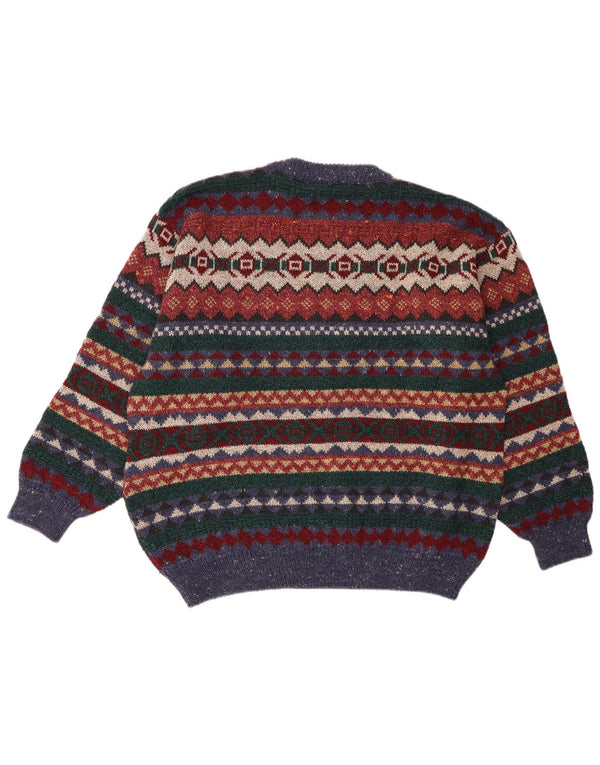 Vintage Herren Rundhalspullover XL Mehrfarbige geometrische Wolle