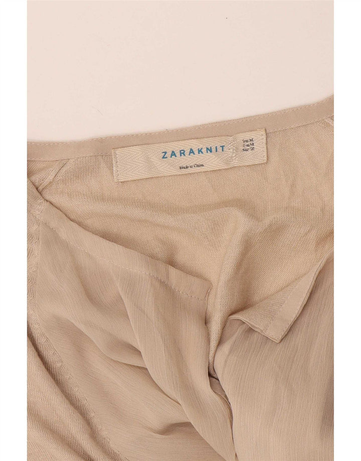 Zara Damen Langarm-Cardigan-Oberteil UK 12 Mittelbeige
