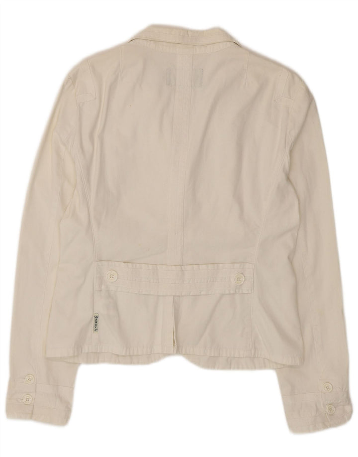Armani Jeans Damen 3-Knopf-Blazerjacke UK 18 XL Weiße Baumwolle