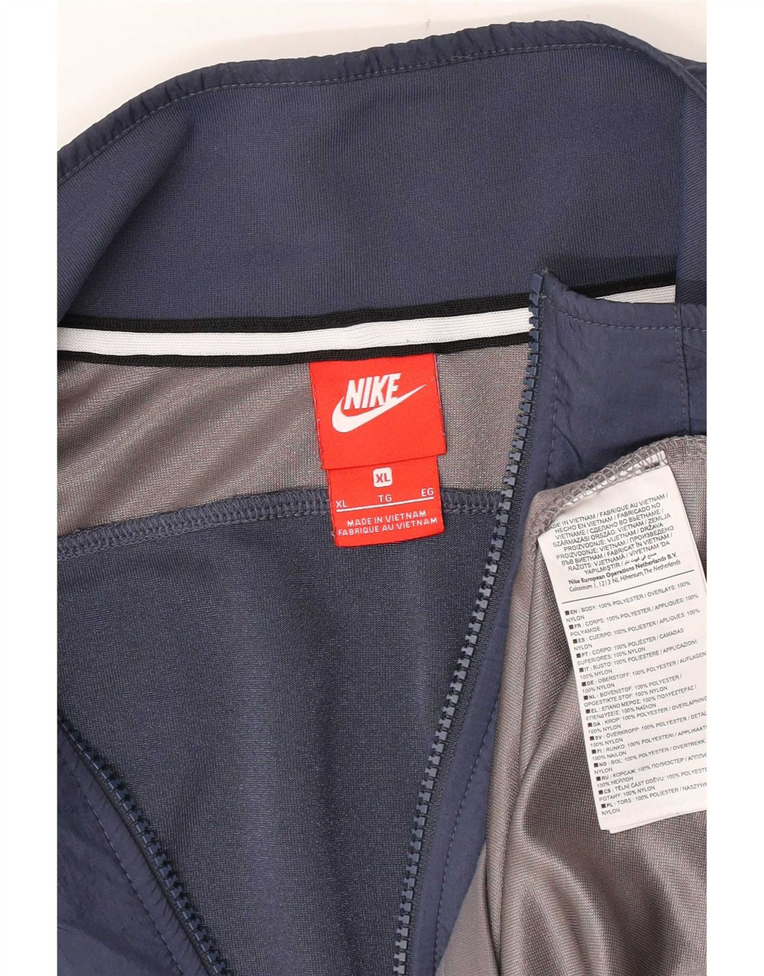 Nike Herren-Sweatshirt mit grafischem Reißverschluss, XL, graues Farbblock-Polyester