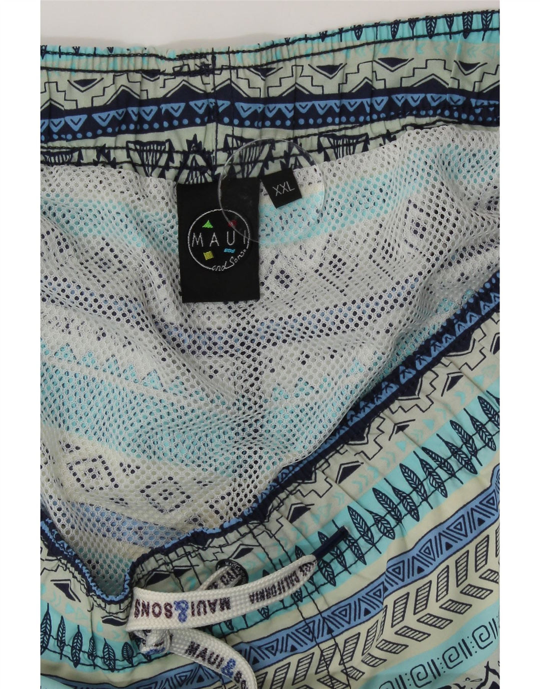 Maui and Sons Herren-Badeshorts 2XL, blaues geometrisches Polyamid