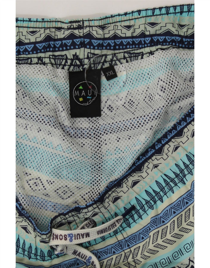 Maui and Sons Herren-Badeshorts 2XL, blaues geometrisches Polyamid