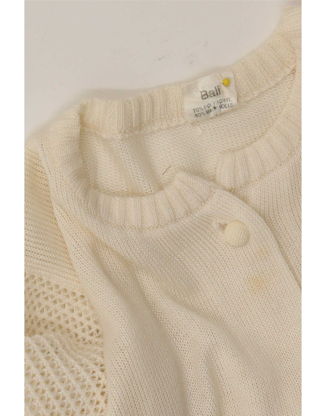 Vintage Damen Strickjacke IT 46 Large Off White Polyacryl