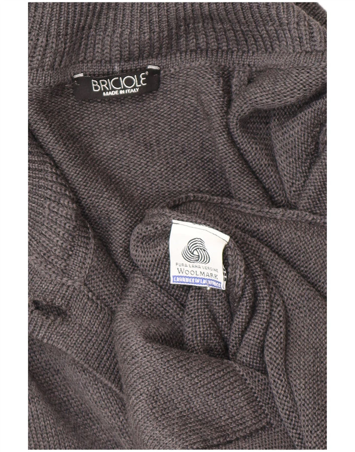 Langer Damen-Cardigan-Pullover UK 14 Mittelgraue Schurwolle