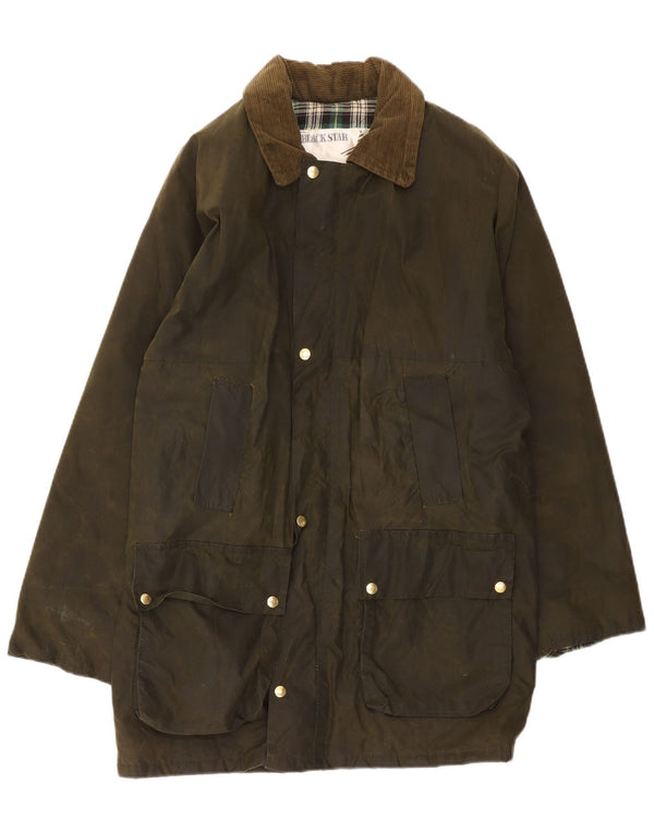 Vintage Herrenmantel aus gewachster Baumwolle UK 38 Medium Khaki