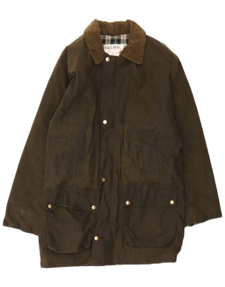 Vintage Herrenmantel aus gewachster Baumwolle UK 38 Medium Khaki