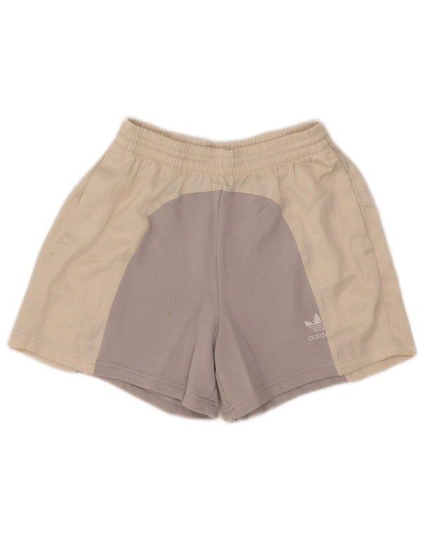 Adidas Damen Sportshorts UK 8 Small Off White Colourblock Baumwolle