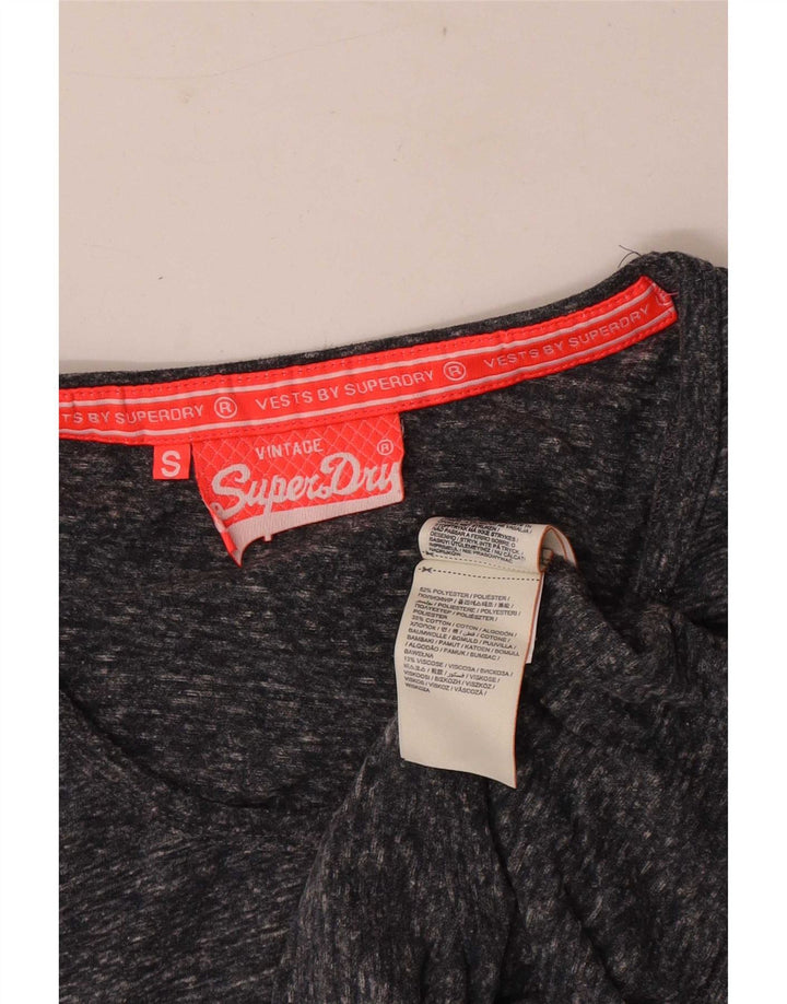 Superdry Damen Grafik-Trägershirt UK 10 Small Grau geflecktes Polyester
