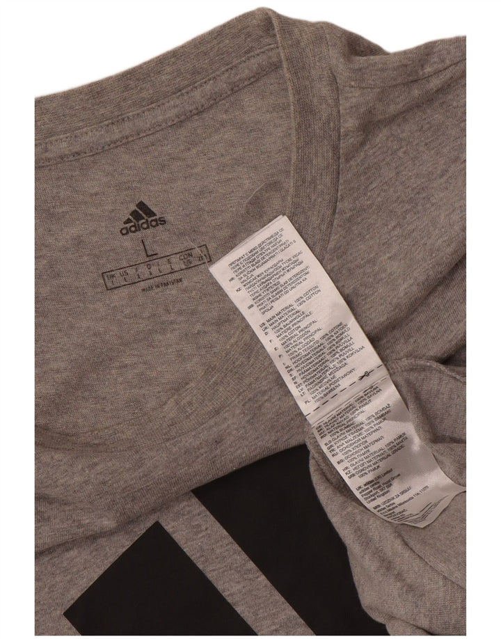ADIDAS Herren Grafik T-Shirt Top Große graue Baumwolle