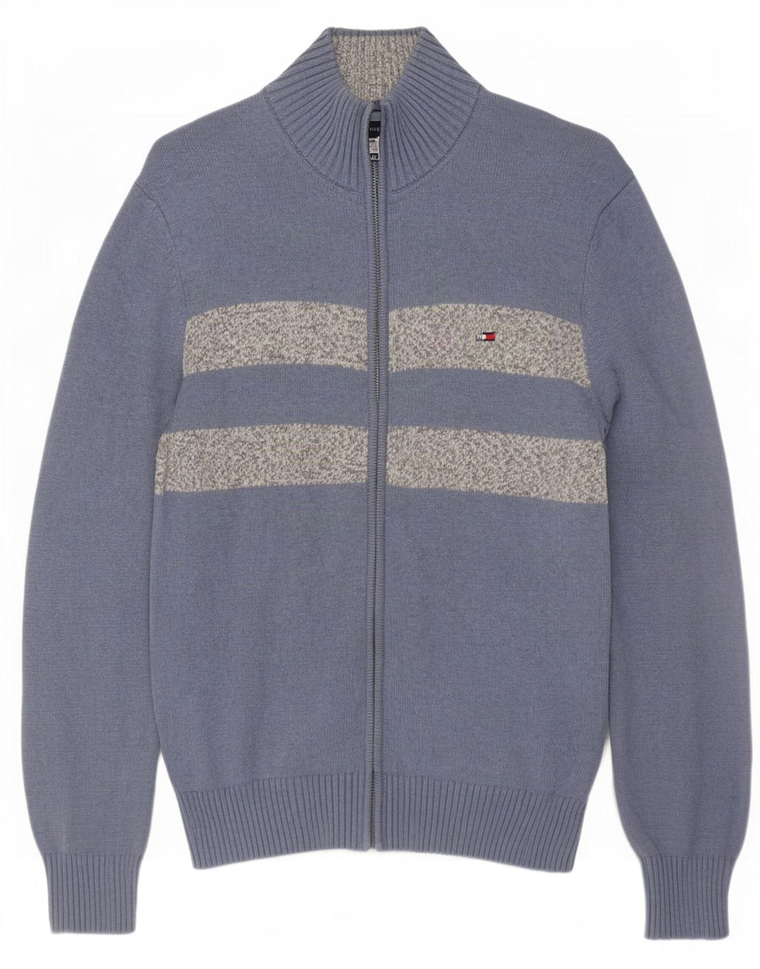 Tommy Hilfiger Herren-Cardigan-Pullover aus mittelblauer Colourblock-Baumwolle