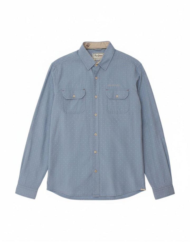 PEPE JEANS Mens Slim Fit Shirt Large Blue Spotted