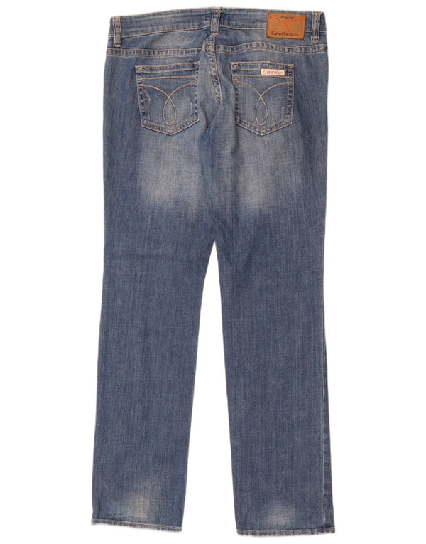 Calvin Klein Damen Distressed Straight Jeans W33 L32 Blaue Baumwolle