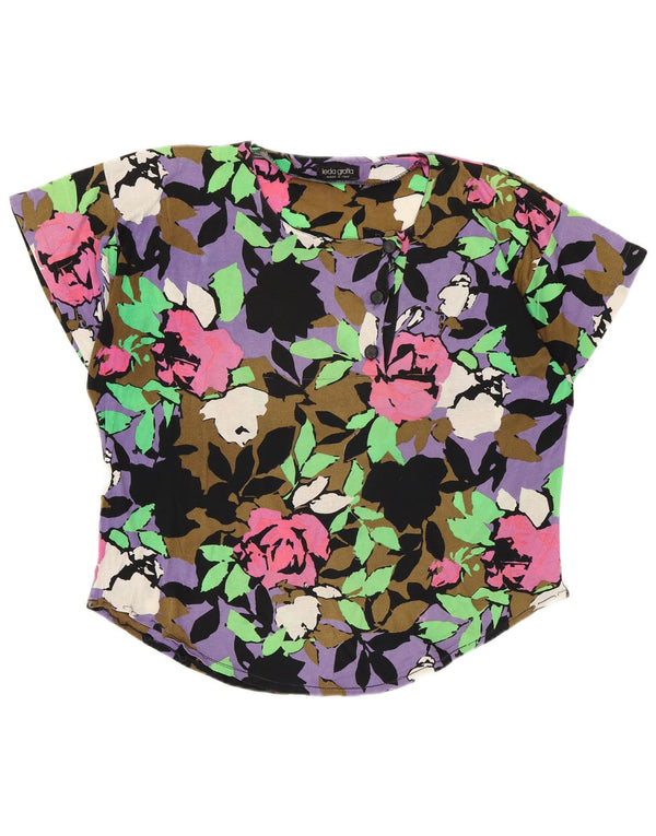 Vintage Damen Bluse Top UK 16 Großes Mehrfarbiges Blumenmuster