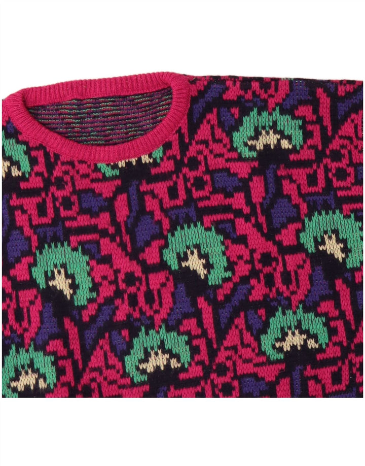 VINTAGE Damen Pullover mit abstraktem Muster und Rundhalsausschnitt, UK 16, Größe L, Rosa