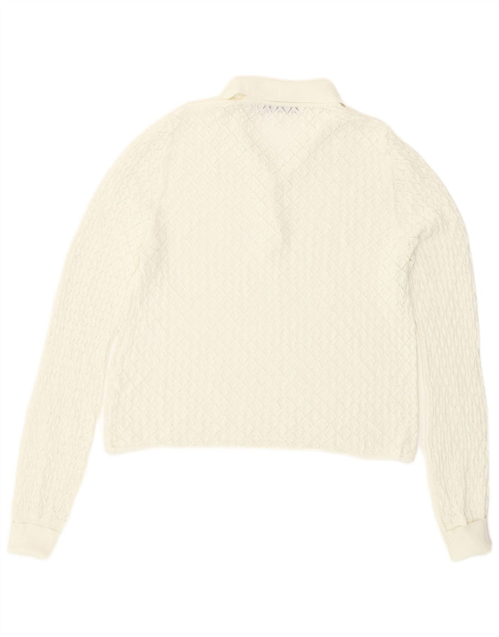 Zara Damen Durchsichtiges Crop Top Langarm UK 14 Large Weiß