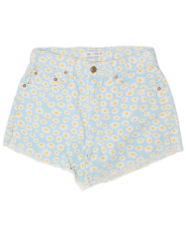 Zara Mädchen-Jeansshorts, 13–14 Jahre, W28, blau geblümt