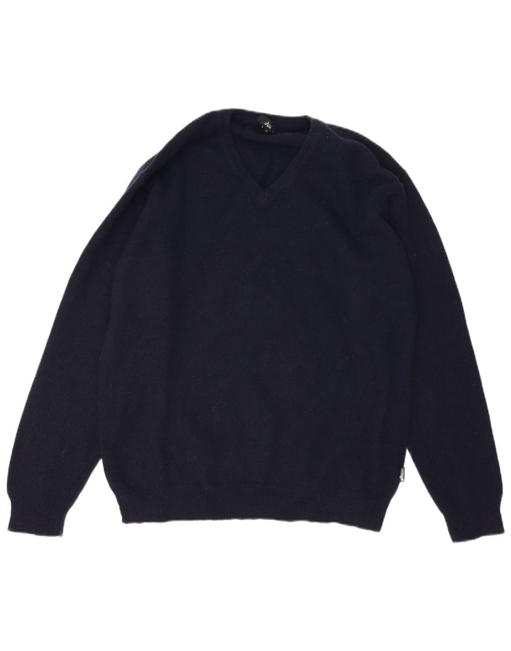 Asics Herren-Pullover mit V-Ausschnitt, groß, marineblaue Lammwolle