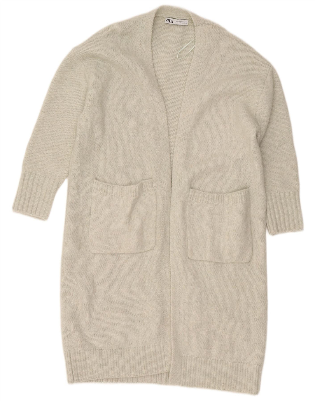 Zara Damen-Strickjacke, übergroß, lang geschnitten, offen, Gr. 6, XS, Grau, Polyester